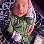 Elaine is registered to the contest to win money with this photo: baby, blanket, child, close_up, comfort, cozy, cute, green_onesie, hand, indoors, infant, mittens, newborn, peaceful, person, portrait, resting, sleeping, soft_fabric, toddler