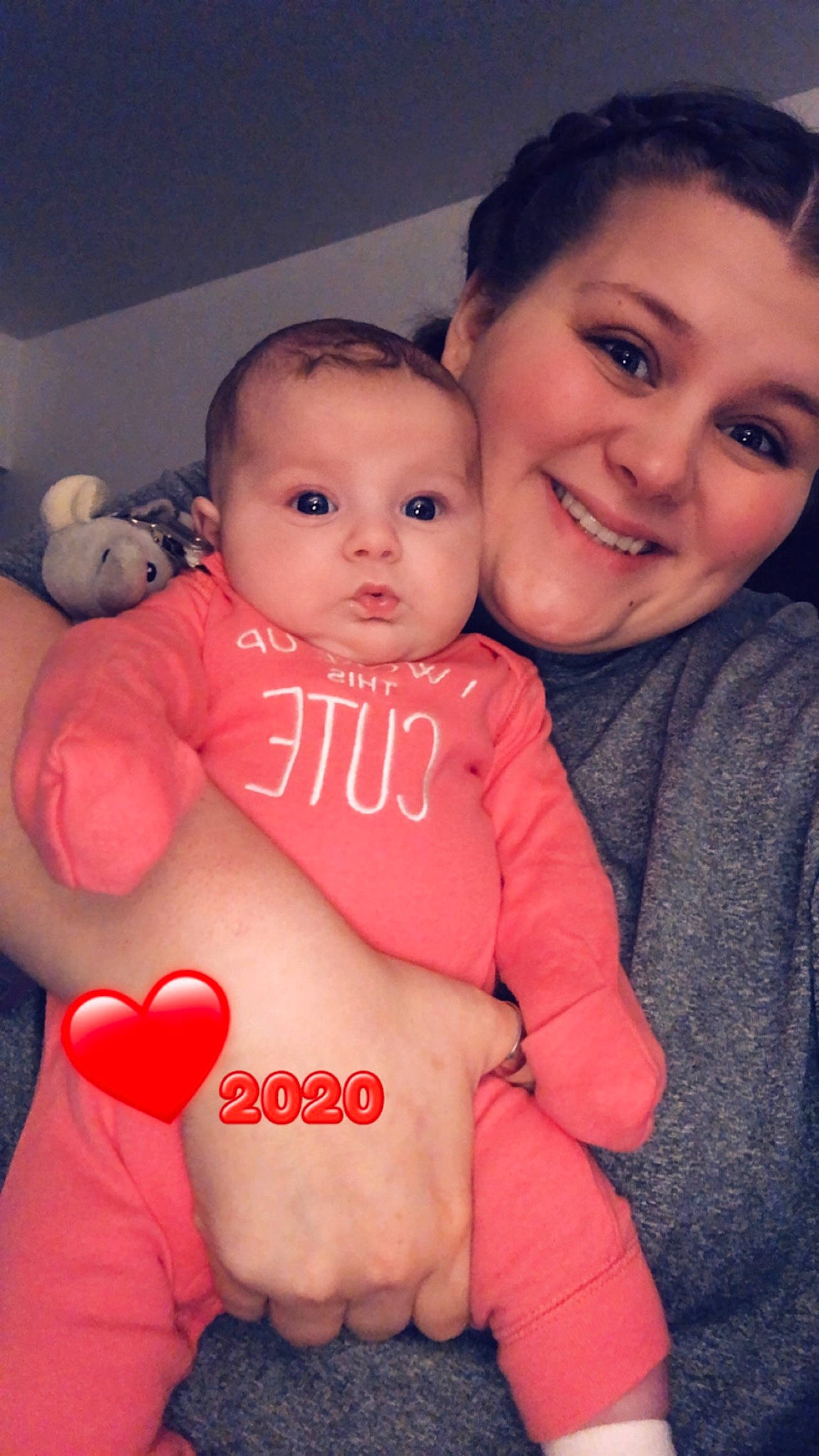 Brynnlee is registered to the contest to win money with this photo: baby, cheek, child, daughter, face, happy, hug, interaction, joy, lip, love, mother, person, pink, sibling, skin, smile, stuffed_toy, toddler