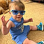 Kaizer joined the competition — help win amazing prizes! toddler, child, sunglasses, blue_outfit, carpet, dog, bare_foot, indoor, playful, cute, casual, sitting, person, shoe, sock, home, pet, portrait, young_child, fun