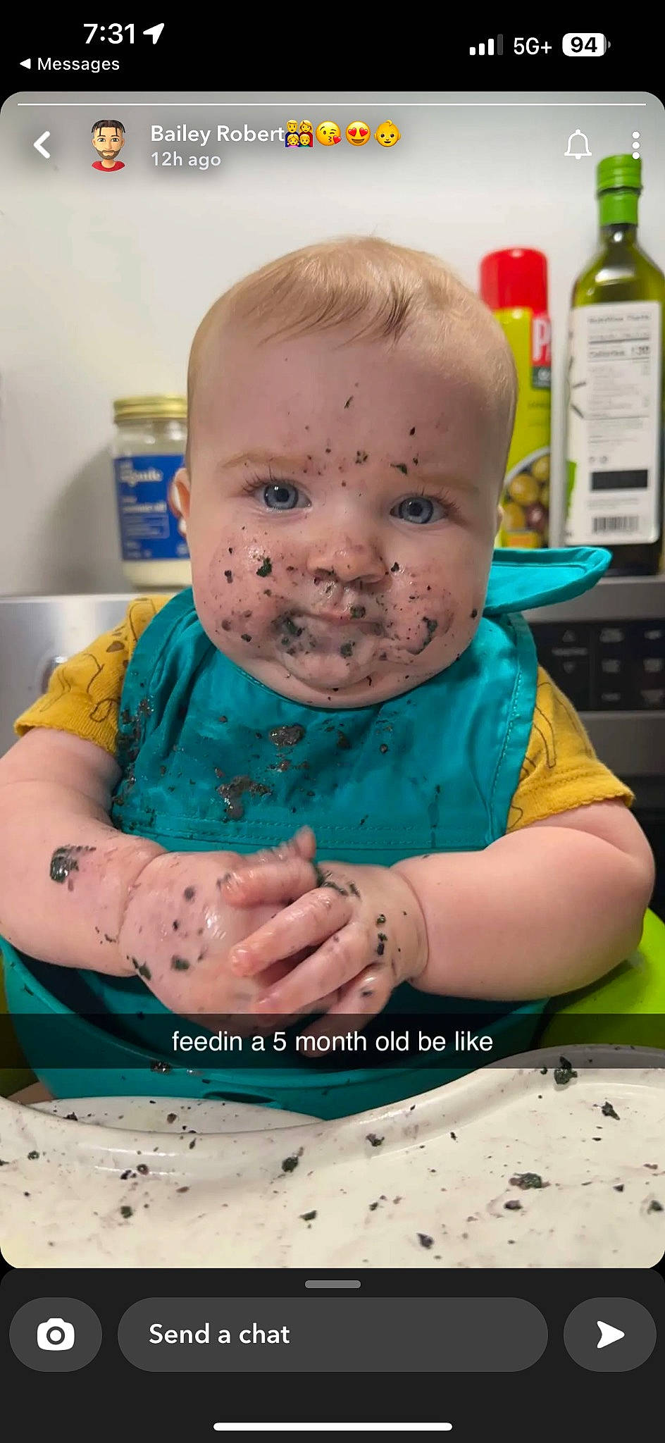 Aubrey is registered to the contest to win money with this photo: baby, baby_toddler_clothing, bracelet, chair, cheek, child, comfort_food, cooking, finger, fun, gas, gesture, happy, jewellery, mouth, person, play, sitting, sleeve, t_shirt