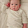 Lucia is registered to the contest to win money with this photo: baby, infant, child, pajamas, bed, blanket, sleepwear, face, skin, hand, cute, lying_down, expression, soft, cozy, indoors, person, newborn, star_pattern, comfort