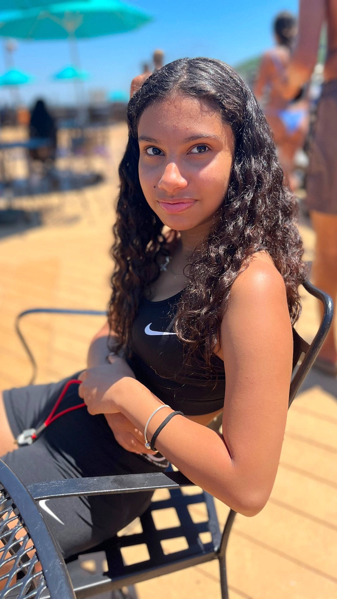 Julie joined the competition — help win amazing prizes! abdomen, beauty, black_hair, brown_hair, event, eyewear, fashion_design, hair, hairstyle, happy, human_leg, jewellery, joy, leisure, lip, long_hair, person, sitting, sky, summer