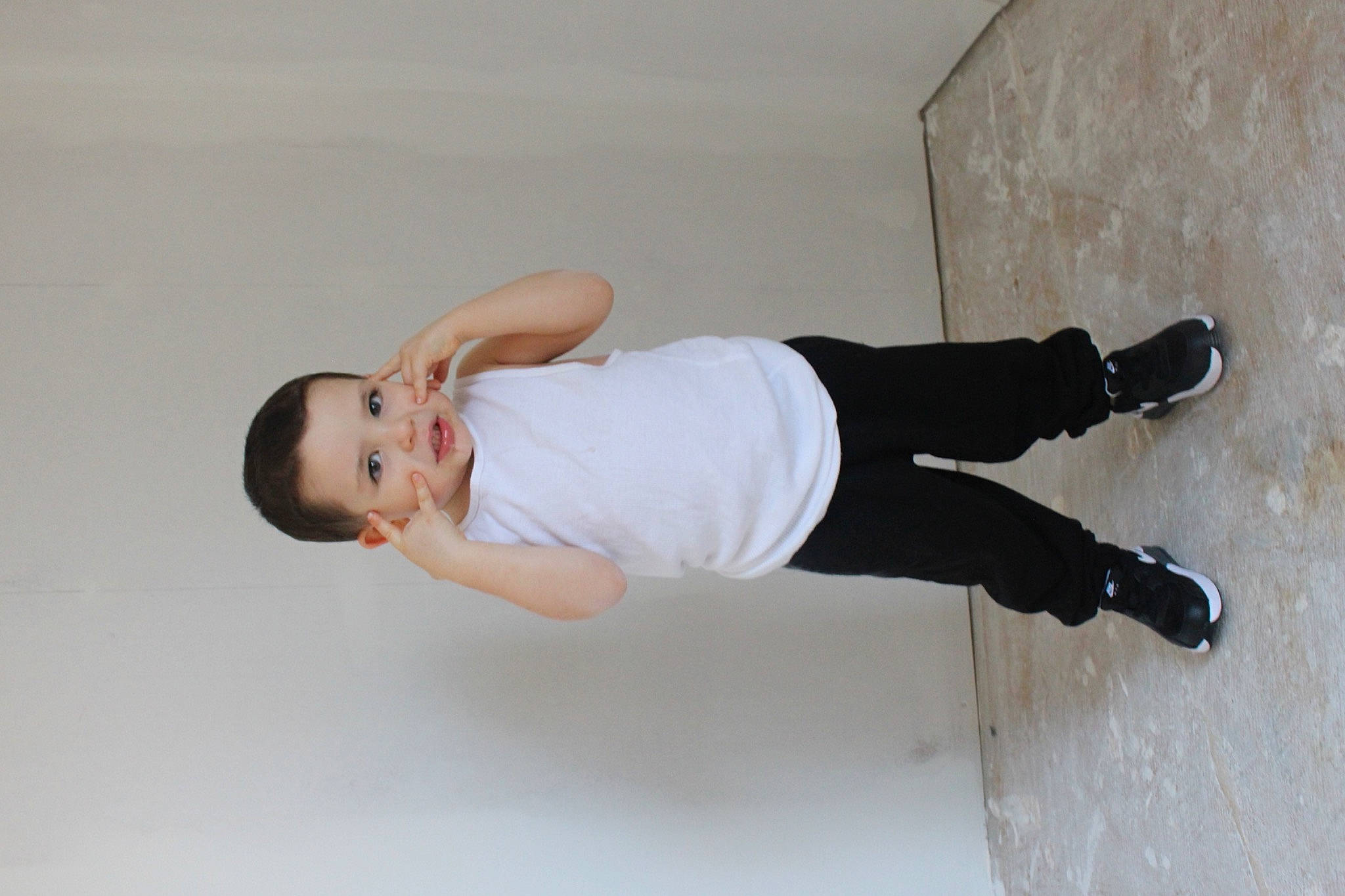 Anthony joined the competition — help win amazing prizes! baby, baby_toddler_clothing, balance, ceiling, child, cleanliness, elbow, flooring, fun, human_leg, knee, person, plaster, sleeve, t_shirt, thigh, toddler, waist, walking_shoe, wood