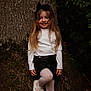 Mélina a rejoint le concours — aidez-le/la à gagner de superbes lots ! child, girl, tree, forest, nature, smile, blonde_hair, bow, white_top, black_skirt, tights, sneakers, autumn, leaves, outdoor, portrait, standing, happy, young, casual_clothing