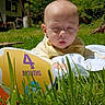 Connor is registered to the contest to win money with this photo: 4_months, baby, baby_clothes, blanket, closeup, cute, face, grass, greenery, head, infant, milestone_card, nature, outdoor, person, portrait, resting, summer, sunlight, young_child