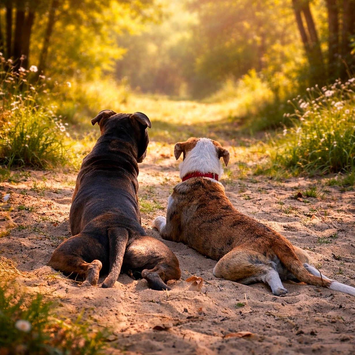 Blue And Archie joined the competition — help win amazing prizes! animals, black_dog, brown_dog, collar, companionship, daylight, dog, dogs, forest, grass, nature, outdoor, path, peaceful, pets, relaxing, sand, summer, sunlight, trees