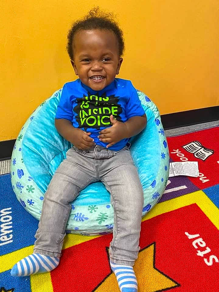 Louis joined the competition — help win amazing prizes! baby, baby_toddler_clothing, child, electric_blue, face, flooring, fun, happy, joy, pajamas, pattern, person, play, sitting, sleeve, smile, sock, t_shirt, thigh, toddler