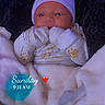baby, infant, hat, mittens, blanket, sleepwear, cozy, cute, wrapped, child, portrait, warm, snuggled, soft, indoors, newborn, comfortable, face, expression, sleepy