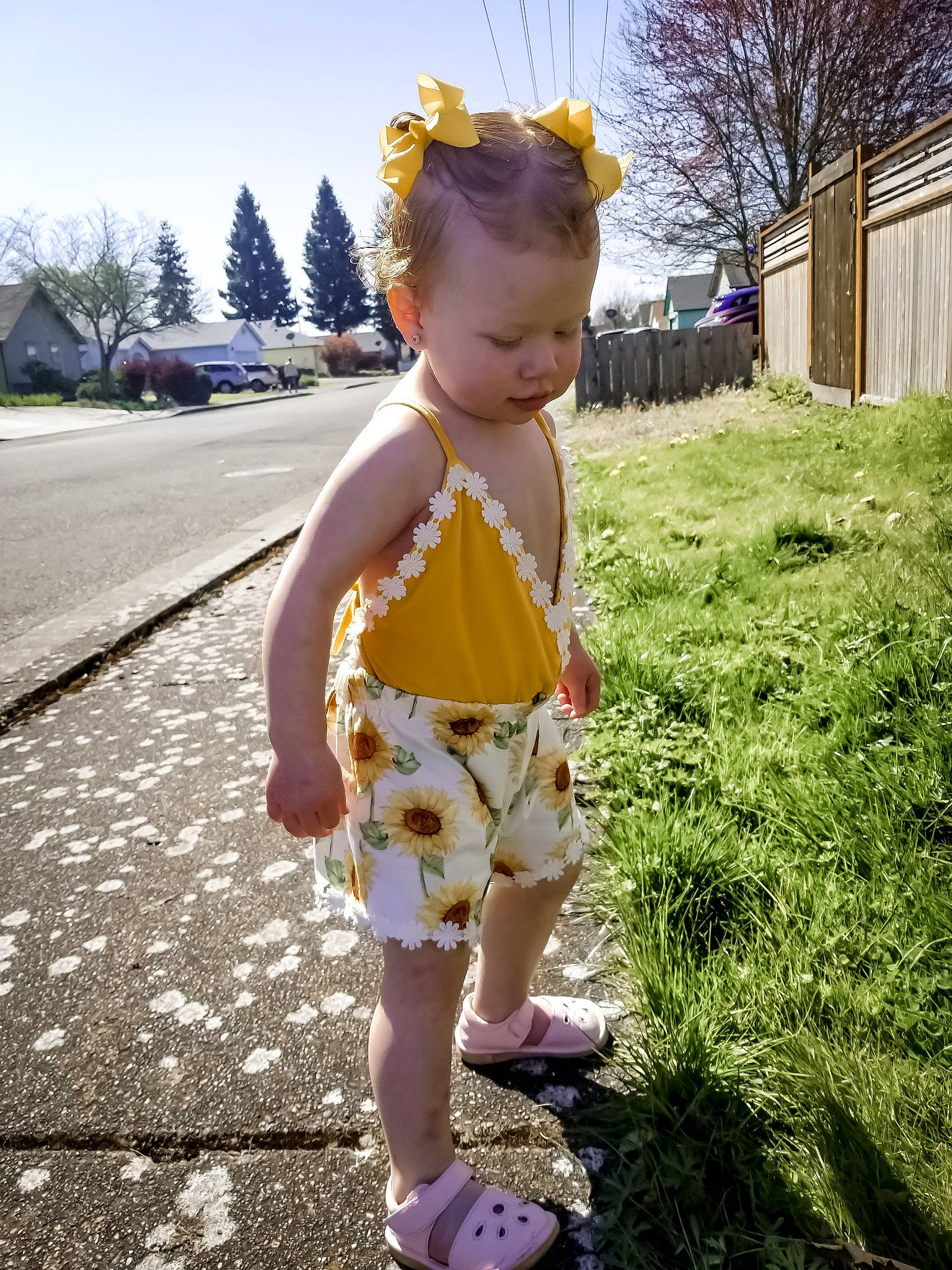 Maisy joined the competition — help win amazing prizes! child, footwear, grass, pattern, person, plant, play, shoe, summer, toddler, yellow