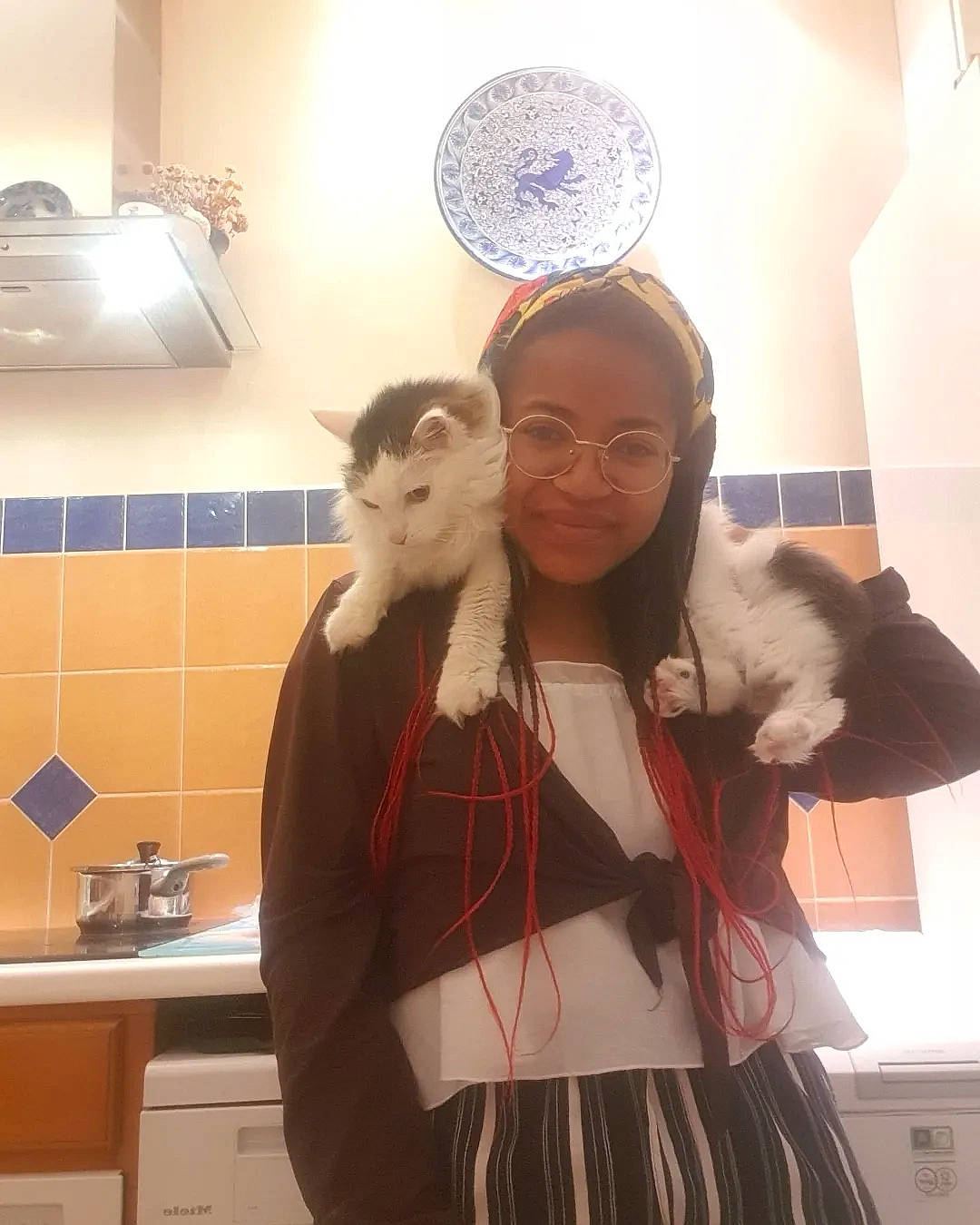 Blanca a rejoint le concours — aidez-le/la à gagner de superbes lots ! beard, cabinetry, ceiling, countertop, drawer, event, eyewear, fun, fur, happy, home_appliance, kitchen, kitchen_appliance, light_fixture, mechanical_fan, room, selfie, smile, vision_care, whiskers