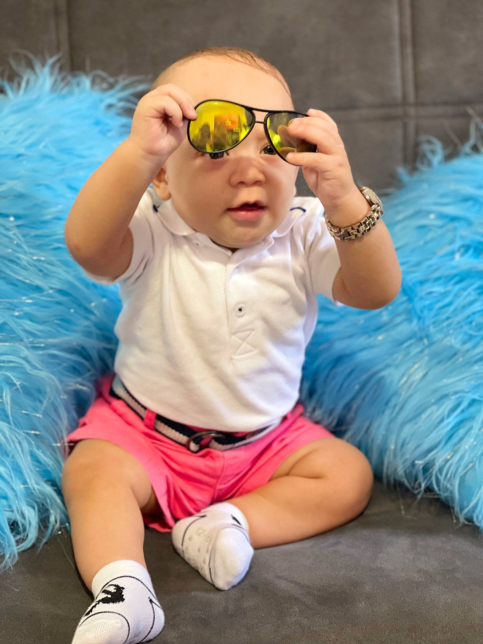 Jayden joined the competition — help win amazing prizes! baby_toddler_clothing, beauty, blue, child, cool, electric_blue, eye_glass_accessory, eyewear, fun, glasses, goggles, grass, happy, headwear, leisure, person, personal_protective_equipment, pink, summer, sunglasses