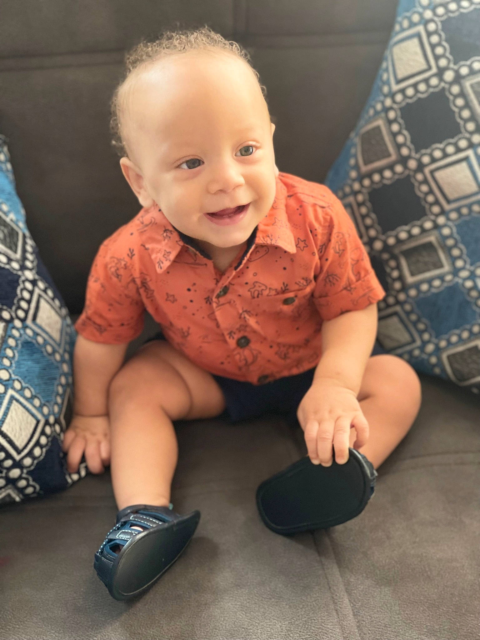 Jayden joined the competition — help win amazing prizes! baby, baby_toddler_clothing, cheek, child, eye, finger, flash_photography, floor, flooring, fun, happy, head, human_leg, joy, knee, leg, person, sitting, skin, sleeve