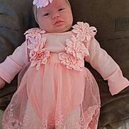 Lyna participe au concours pour gagner de l'argent avec cette photo : baby, pink_dress, flower_headband, infant, lying_down, soft_surface, white_tights, cute, small_hands, portrait, child, indoors, clothing, baby_fashion, adorable, young_child, headwear, baby_girl, resting, baby_face