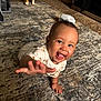 Layla joined the competition — help win amazing prizes! baby, smiling, crawling, carpet, dog, indoor, happy, child, person, animal, pet, floor, playful, cute, tongue_out, light, home, living_room, curious, young