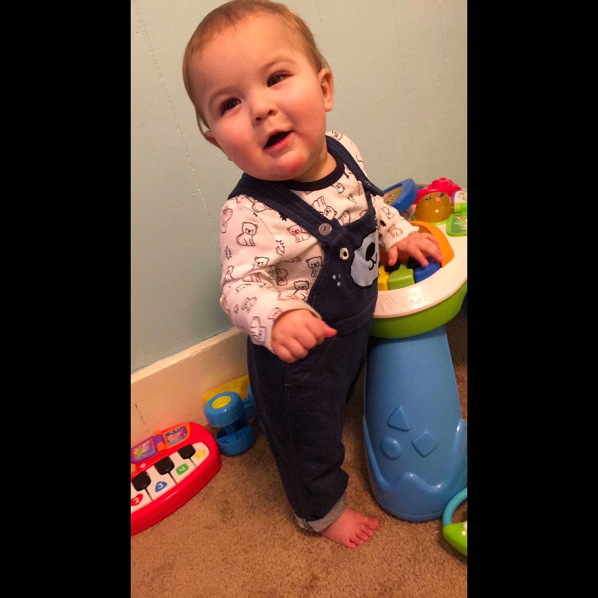 Caysen joined the competition — help win amazing prizes! baby, cheek, child, cool, eye, happy, person, play, sitting, skin, smile, standing, t_shirt, toddler