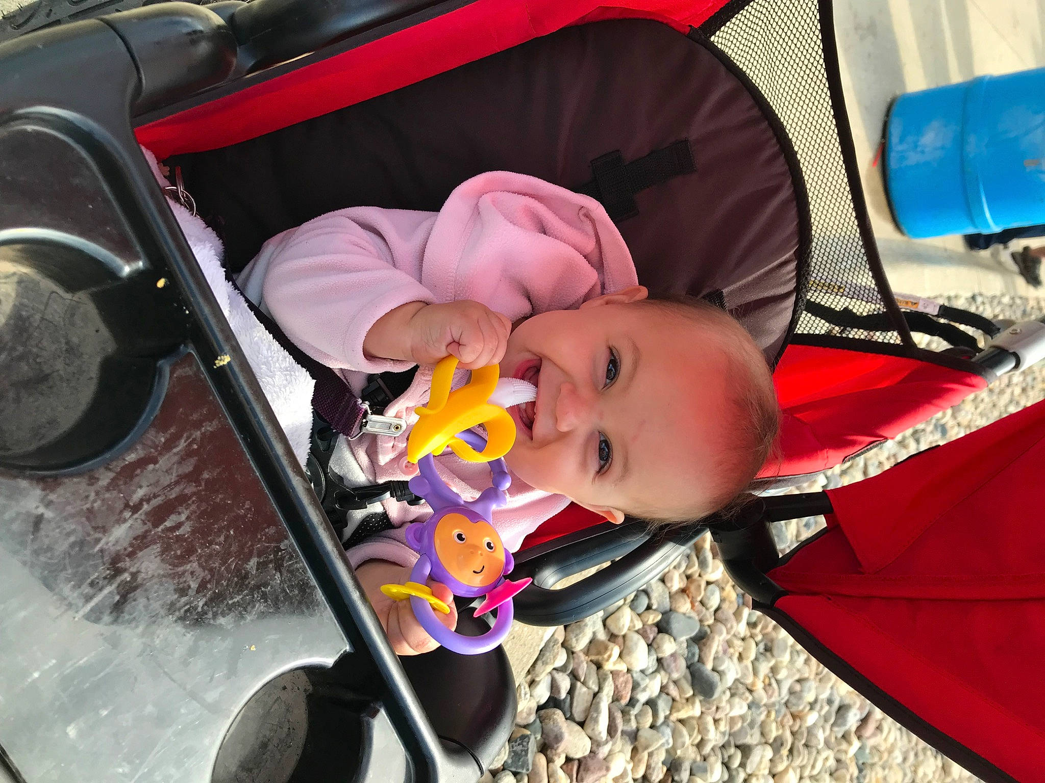 Marleigh is registered to the contest to win money with this photo: auto_part, automotive_wheel_system, baby, baby_carriage, baby_products, baby_toddler_clothing, car_seat, child, comfort, fun, hat, joy, motor_vehicle, musical_instrument, person, steering_wheel, suit, toddler, toy, vehicle_door