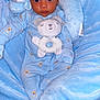 Klover joined the competition — help win amazing prizes! baby, blue_blanket, blue_onesie, teddy_bear, plush_toy, infant, child, cute, soft_texture, hat, sleepwear, lying_down, indoors, comfort, cozy, face, portrait, small_toy, sleeping_aid, baby_hat