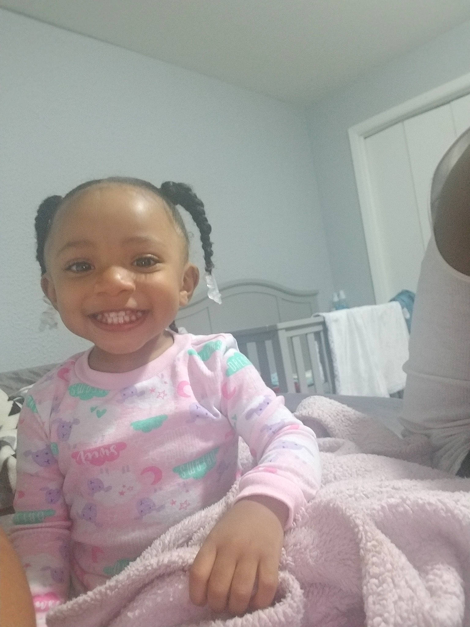 Aiyanna joined the competition — help win amazing prizes! arm, baby, birth, cheek, child, ear, electronic_device, eye, face, hair, happy, head, joy, nose, person, pink, room, selfie, sitting, skin