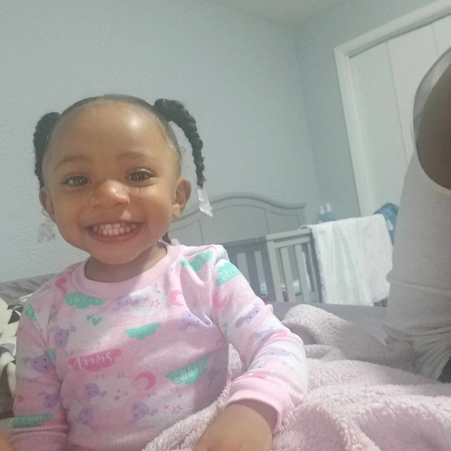 Aiyanna joined the competition — help win amazing prizes! arm, baby, birth, cheek, child, ear, electronic_device, eye, face, hair, happy, head, joy, nose, person, pink, room, selfie, sitting, skin