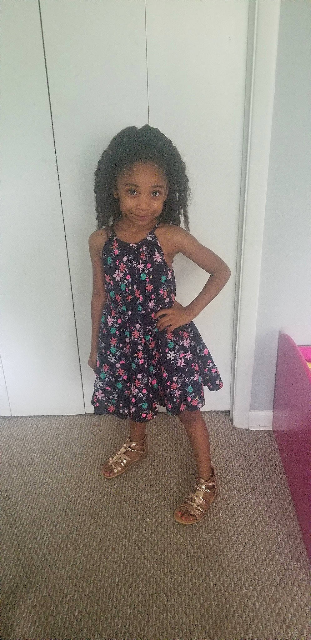 Tianna joined the competition — help win amazing prizes! child, clothing, dress, fashion_design, footwear, person, shoe, smile, toddler