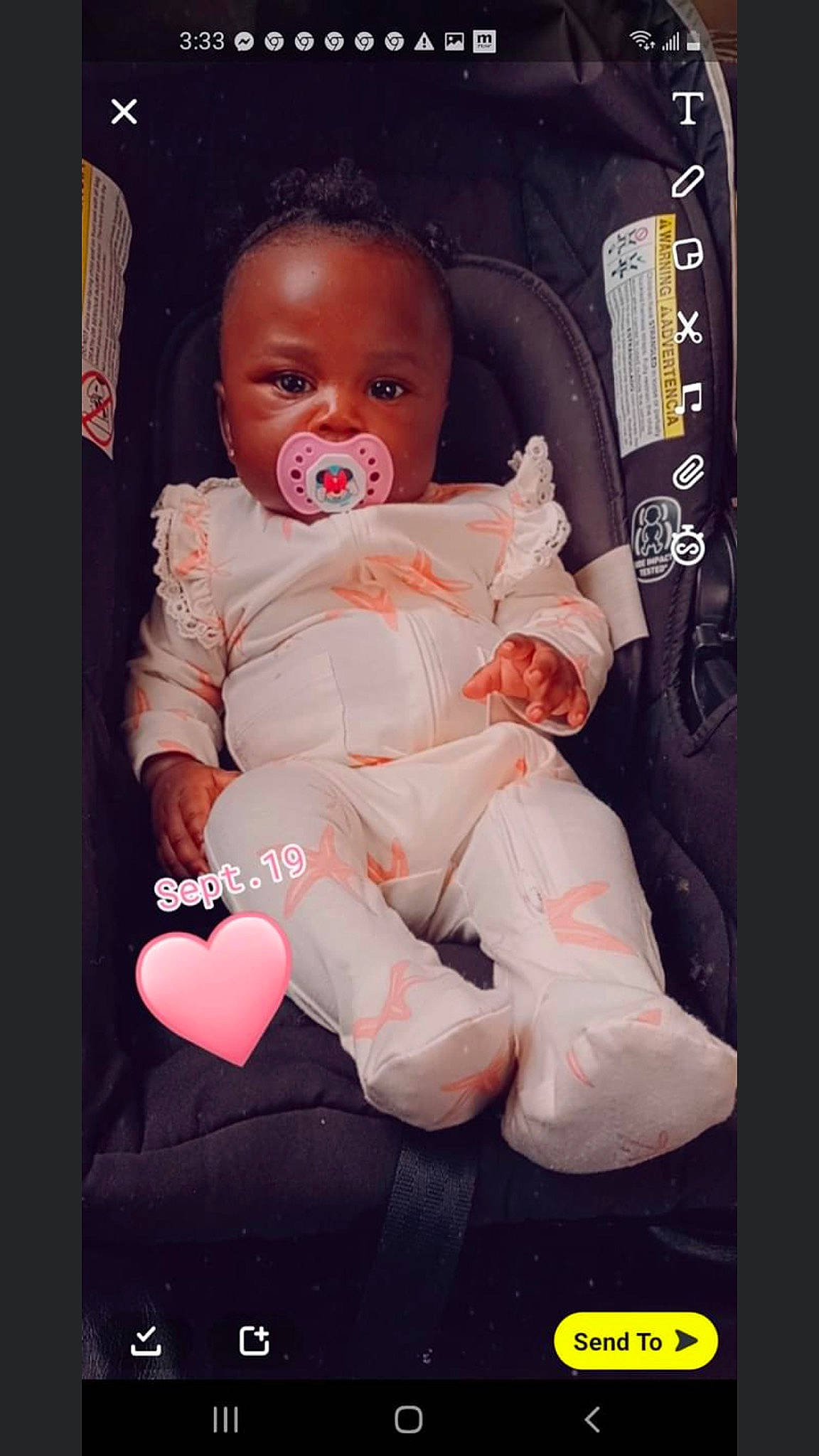 Kaylen joined the competition — help win amazing prizes! arm, baby, baby_products, baby_toddler_clothing, chair, cheek, child, comfort, face, flash_photography, font, fun, happy, head, magenta, person, photo_caption, pink, sitting, sleeve