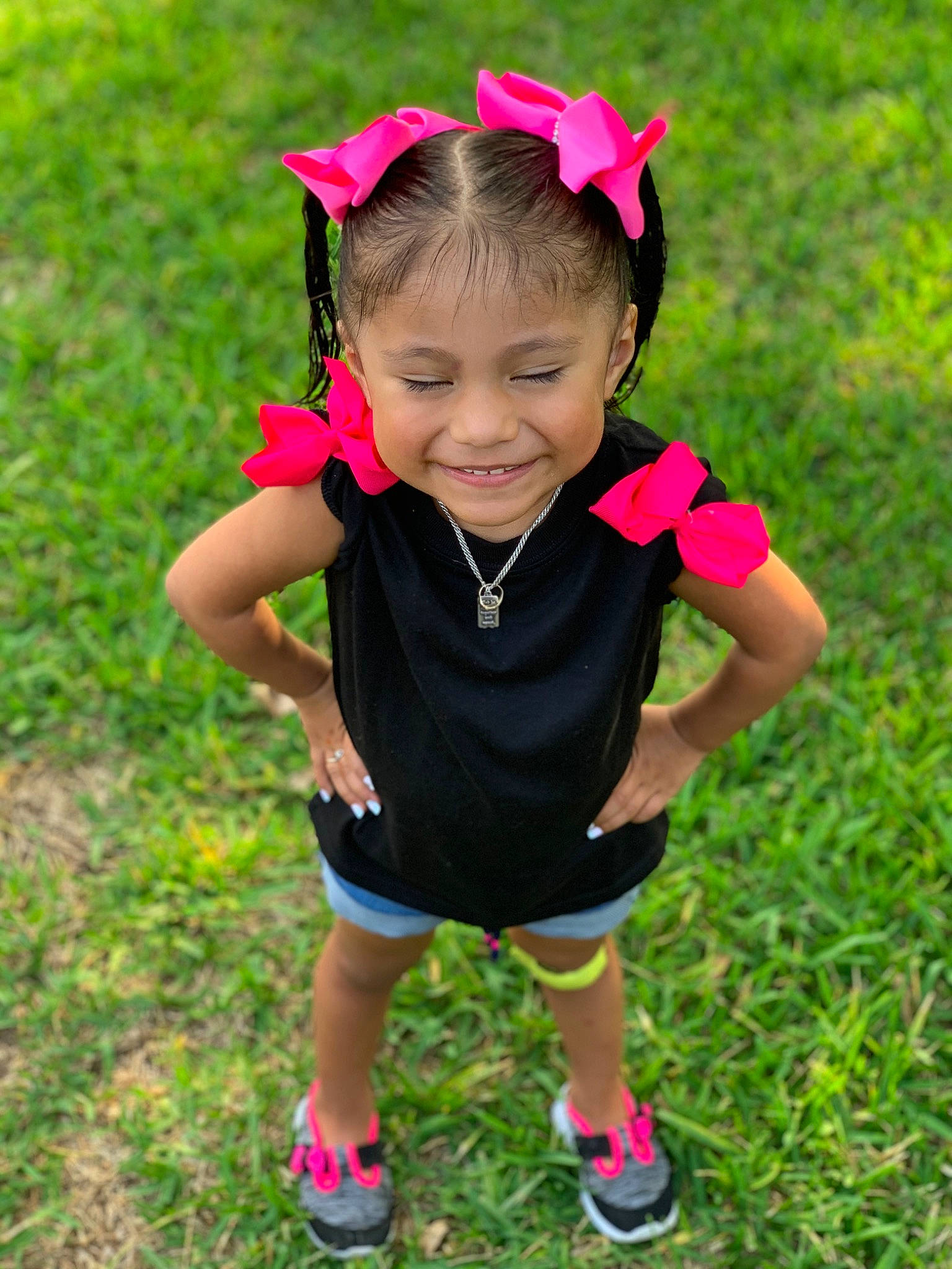 Tatiana joined the competition — help win amazing prizes! baby_toddler_clothing, botany, fun, grass, grass_family, grassland, happy, joy, leisure, magenta, meadow, people_in_nature, person, personal_protective_equipment, pink, plant, sandal, shoe, shorts, smile