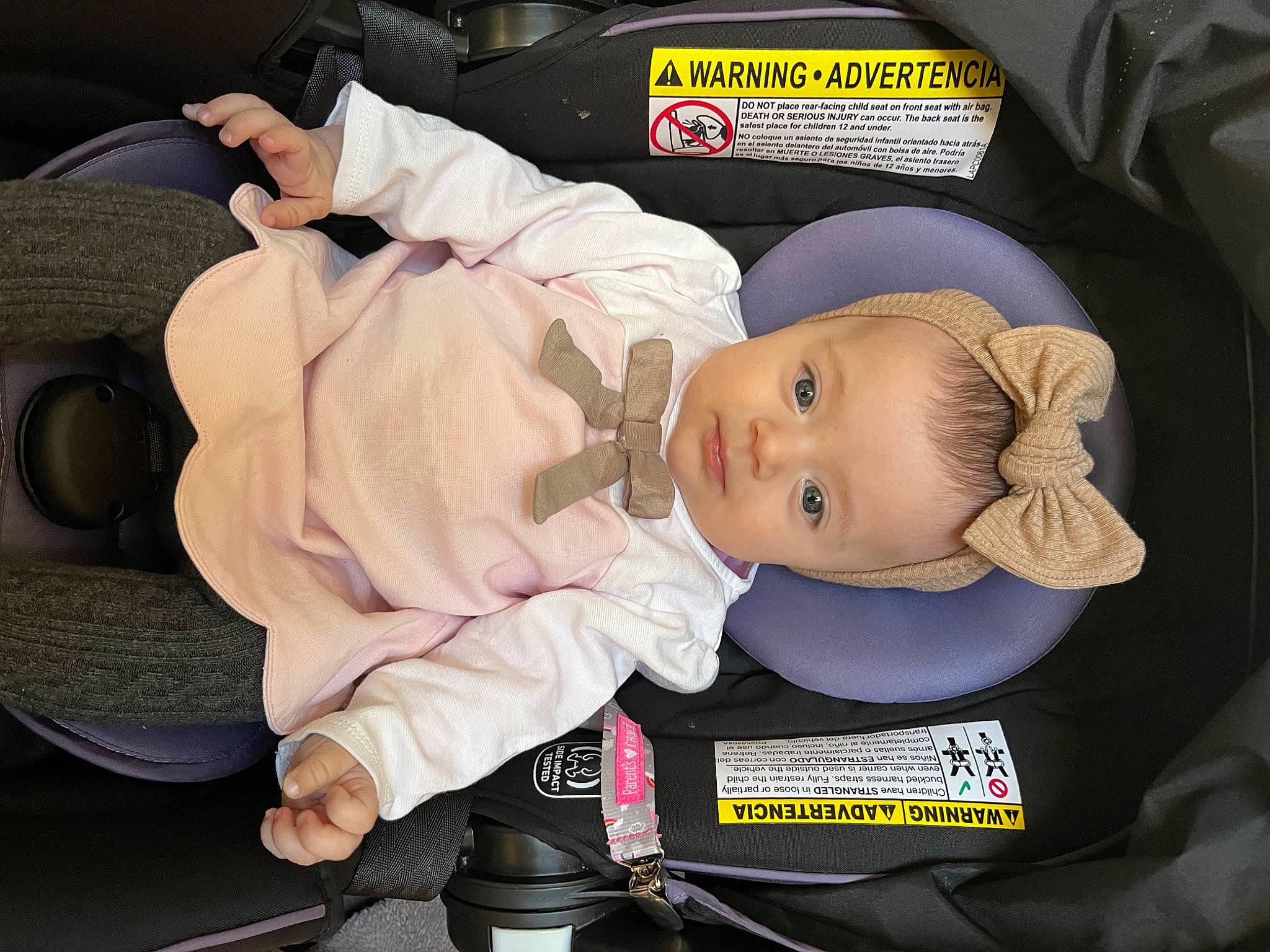 Mila is registered to the contest to win money with this photo: auto_part, baby, baby_carriage, baby_in_car_seat, baby_products, baby_safety, baby_sleeping, baby_toddler_clothing, car_seat, child, comfort, fedora, hat, infant_bed, person, room, service, sitting, toddler