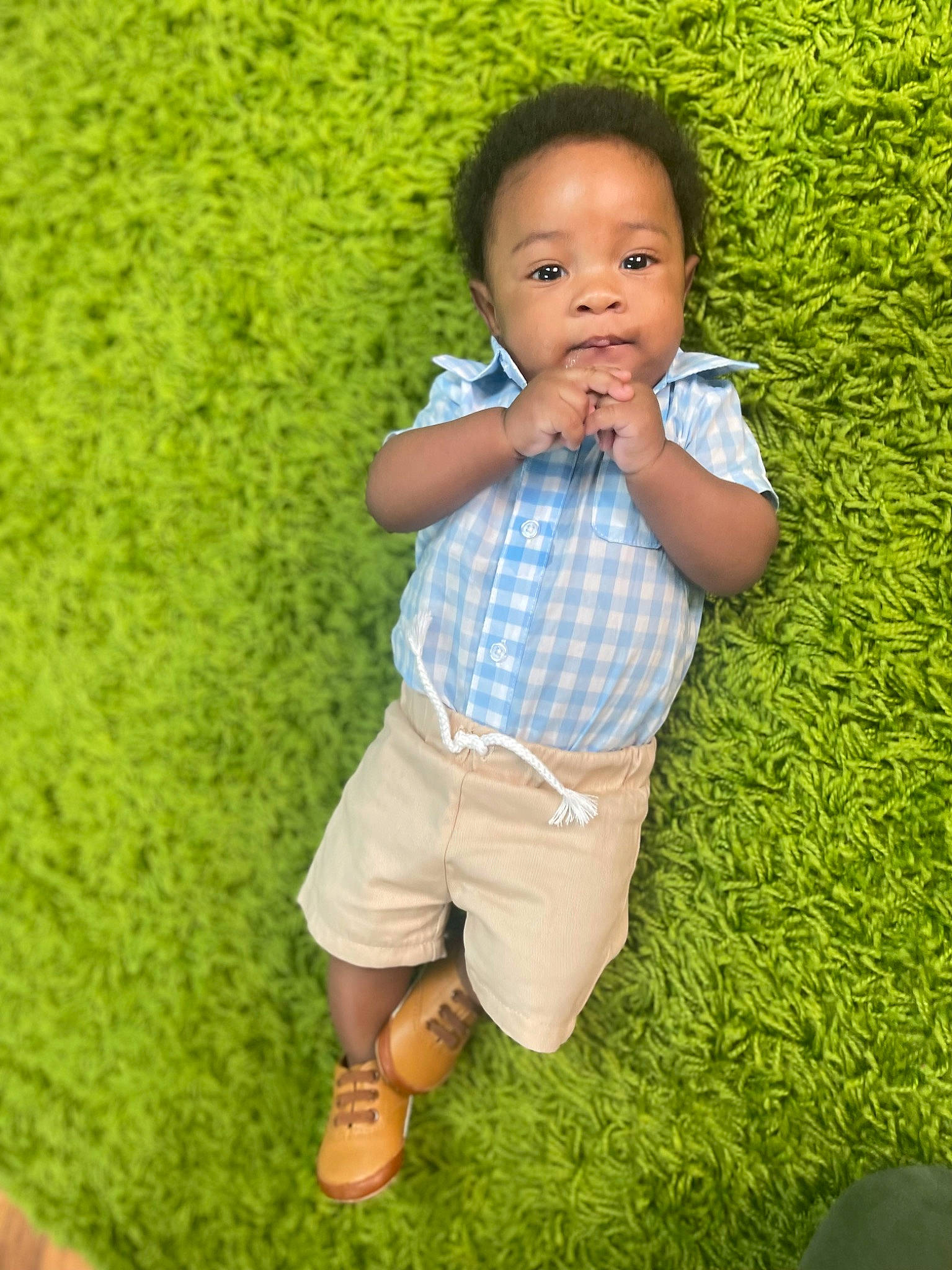 Jonathon is registered to the contest to win money with this photo: baby, baby_toddler_clothing, child, flooring, fun, grass, grassland, groundcover, happy, leaf, leisure, pattern, people_in_nature, person, plant, portrait_photography, shorts, sleeve, standing, t_shirt