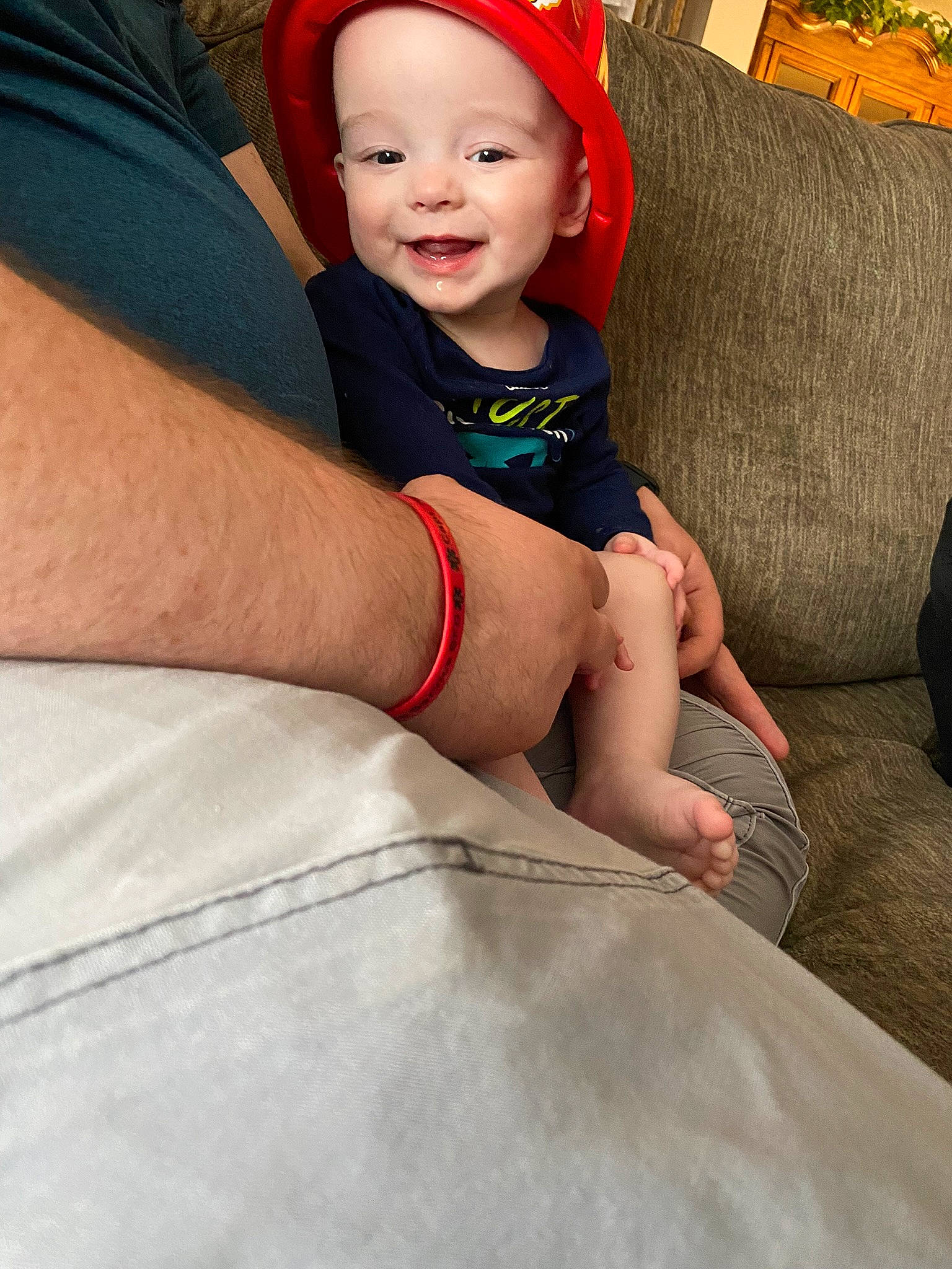 Jaxson joined the competition — help win amazing prizes! baby, baby_toddler_clothing, comfort, dress, elbow, eye, face, happy, hat, head, human_body, human_leg, joy, knee, lip, person, sitting, skin, sleeve, smile
