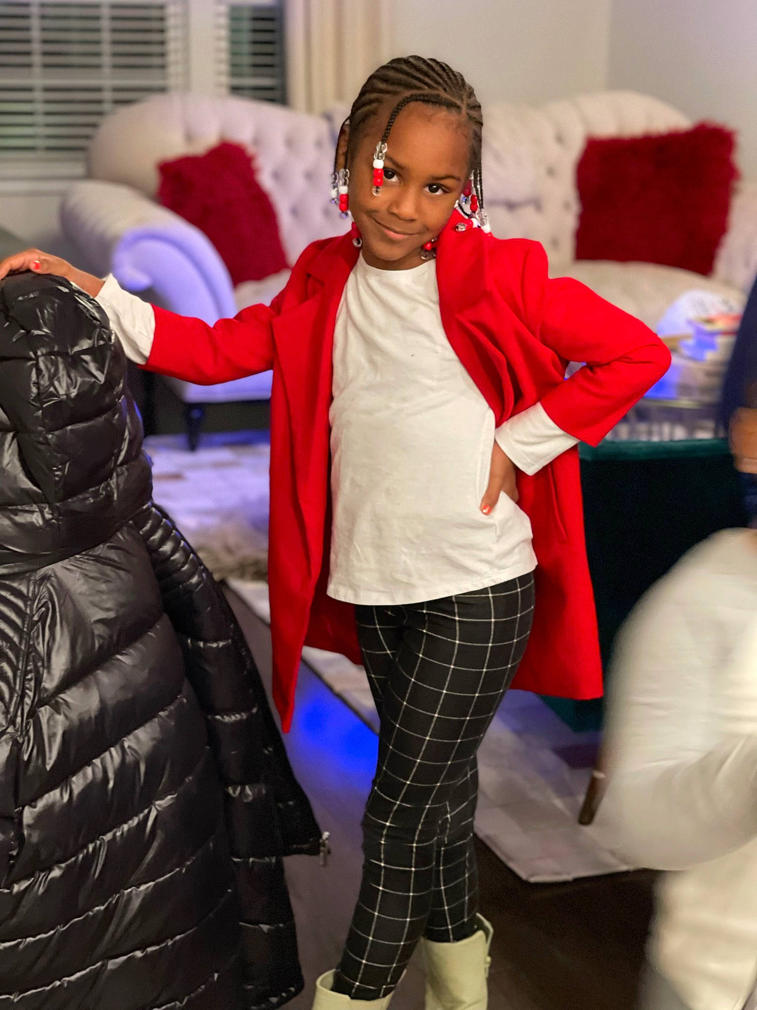 Paige joined the competition — help win amazing prizes! black_hair, entertainment, fashion_design, glove, hairstyle, happy, head, headgear, joy, leg, leisure, magenta, person, red, shoe, shoulder, sneakers, standing, street_fashion, style