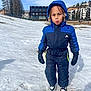 Noah a rejoint le concours — aidez-le/la à gagner de superbes lots ! child, snow, winter_clothing, snowsuit, blue_suit, hood, gloves, outdoor, snowy_slope, buildings, trees, sky, pucker_face, playful, standing, footwear, winter, daylight, recreation, vacation