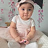 Fiorella joined the competition — help win amazing prizes! baby, child, tutu, headband, pink_clothing, white_socks, sitting, blanket, flower_mural, cherry_blossom, bird, indoor, portrait, cute, infant, soft_lighting, decor, wall_art, young_child, looking_at_camera