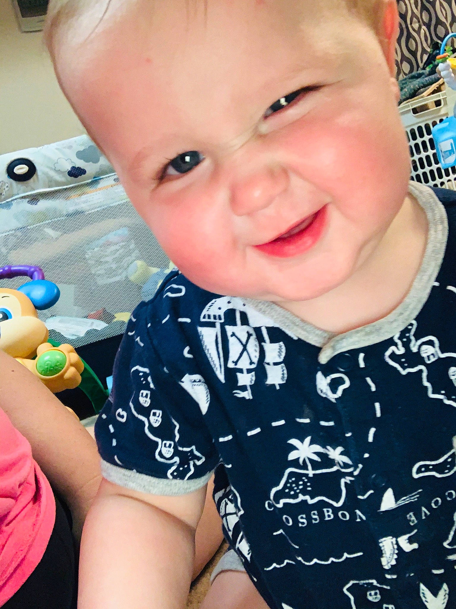 Blaine is registered to the contest to win money with this photo: baby, cheek, child, chin, cool, eye, face, facial_expression, finger, fun, happy, head, lip, mouth, nose, person, play, skin, smile, toddler