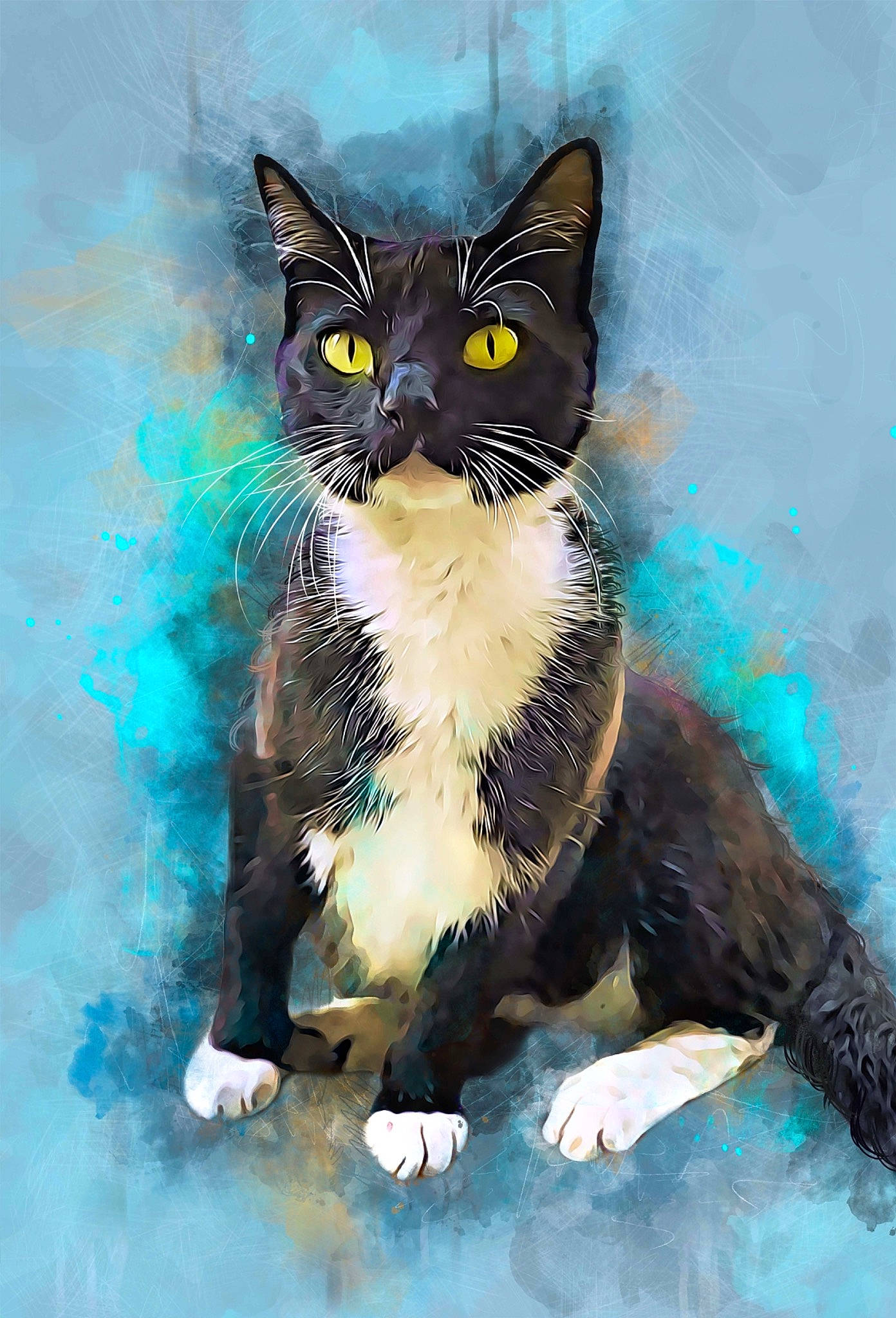 Sylvester is registered to the contest to win money with this photo: art, art_paint, black_cat, carnivore, cat, domestic_short_haired_cat, drawing, electric_blue, felidae, fur, illustration, iris, paint, painting, small_to_medium_sized_cats, snout, tail, visual_arts, whiskers, window