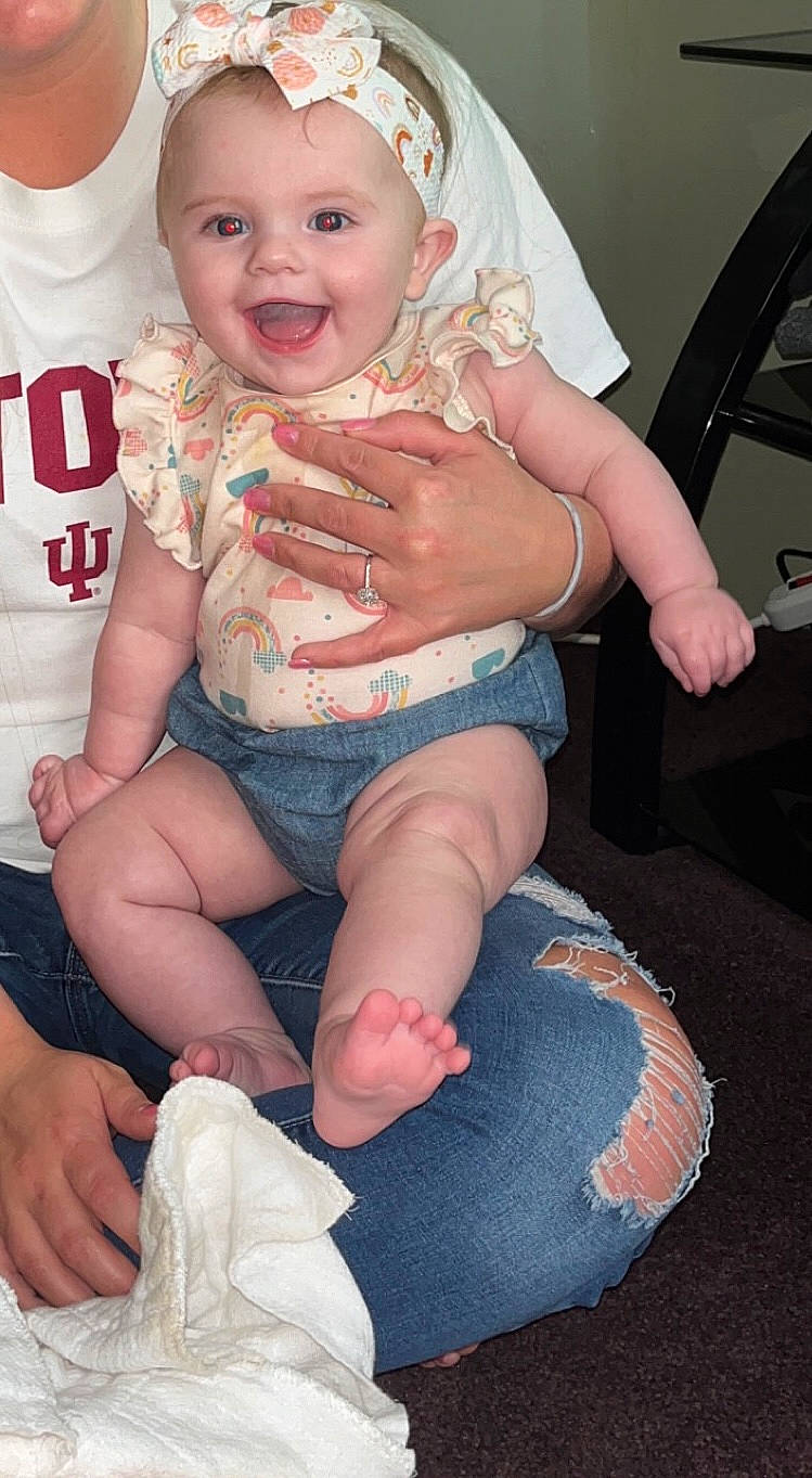 Kinlee joined the competition — help win amazing prizes! baby_toddler_clothing, cheek, comfort, eye, finger, happy, head, human_body, joint, joy, knee, lap, leg, mouth, person, pink, skin, smile, sock, thigh