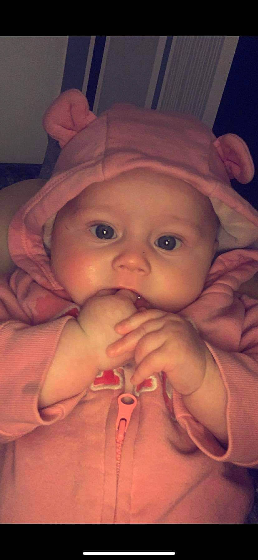 Alyssia joined the competition — help win amazing prizes! baby, cheek, child, chin, eye, eyebrow, face, finger, forehead, hand, head, headgear, headwear, lip, mouth, muscle, nose, organ, person, skin