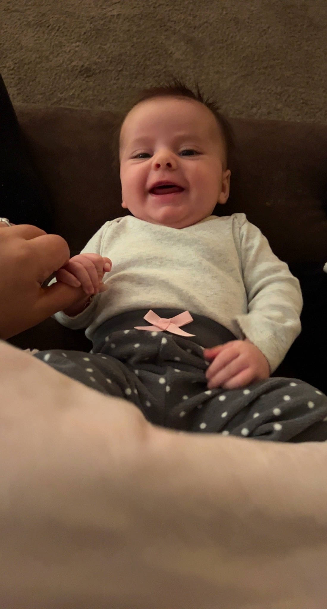 Lydia joined the competition — help win amazing prizes! arm, baby, baby_toddler_clothing, cheek, comfort, elbow, eye, facial_expression, finger, flash_photography, gesture, hand, happy, human_body, leg, mouth, person, skin, sleeve, smile