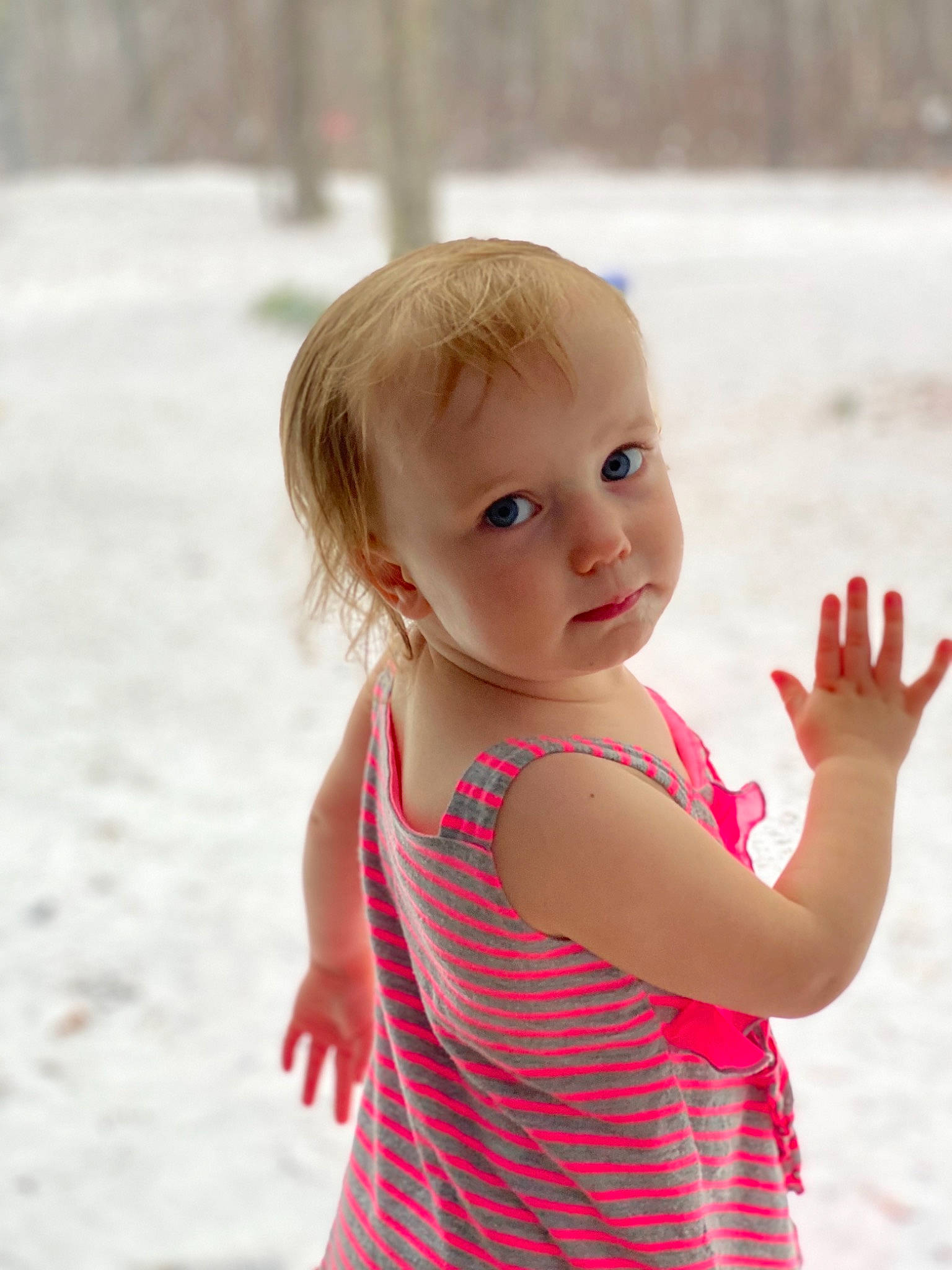 Maleah joined the competition — help win amazing prizes! baby, blond, child, child_model, finger, fun, gesture, hand, happy, pattern, person, photography, pink, play, skin, smile, standing, summer, toddler, vacation