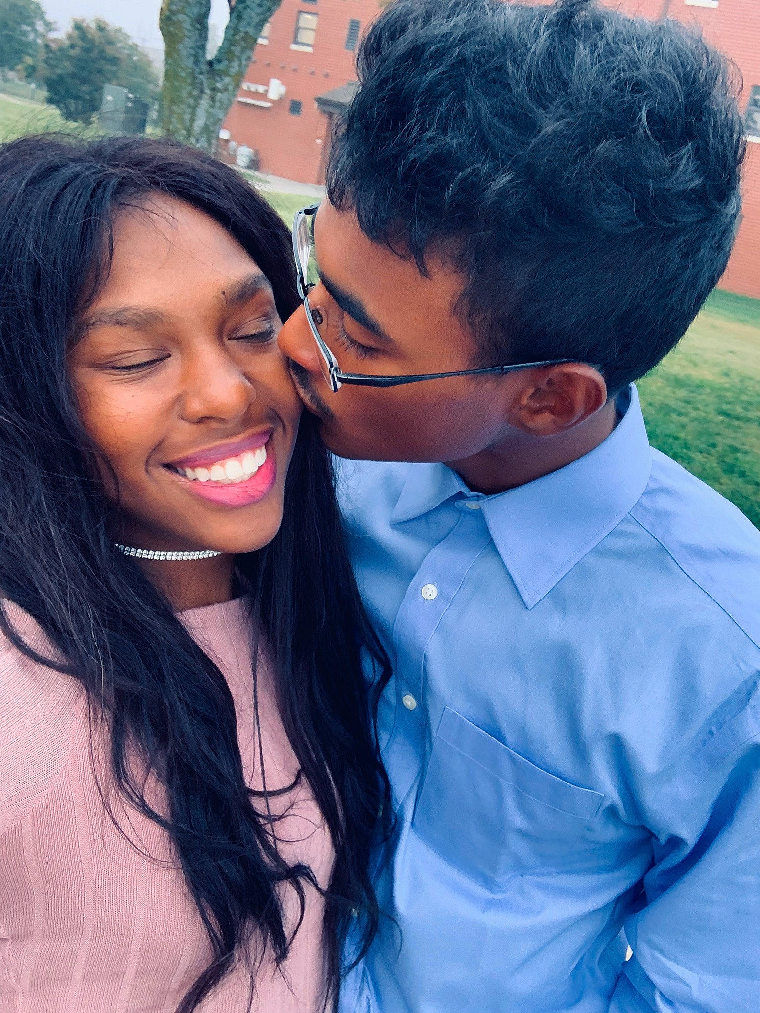 Samirya joined the competition — help win amazing prizes! black_hair, blue, cool, dress, eyewear, flash_photography, formal_wear, friendship, fun, gesture, hair, happy, interaction, joy, kiss, lip, long_hair, person, shoulder, skin