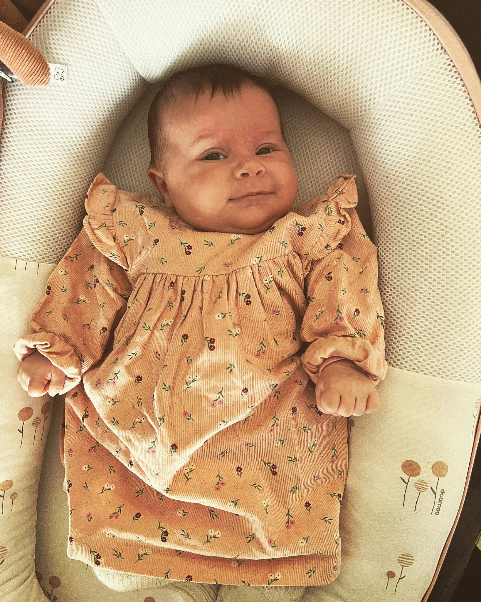 Mina a rejoint le concours — aidez-le/la à gagner de superbes lots ! baby, baby_products, baby_safety, baby_sleeping, baby_toddler_clothing, cheek, child, collar, comfort, dress, infant_bed, linens, nose, outerwear, pattern, person, product, skin, sleeve, smile