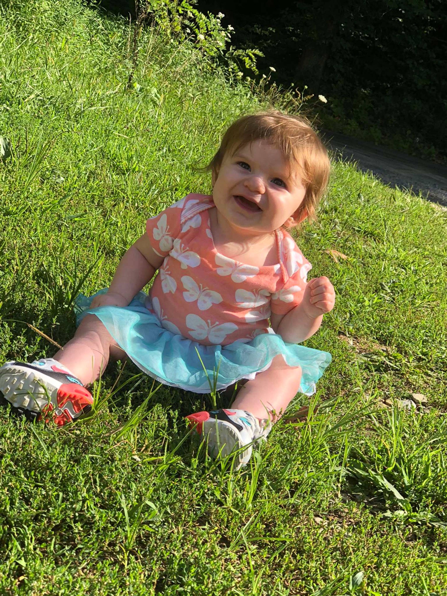 Rylee joined the competition — help win amazing prizes! baby, baby_toddler_clothing, child, dress, fun, garden, grass, grass_family, grassland, groundcover, happy, human_leg, joy, lawn, leisure, meadow, people_in_nature, person, plant, smile