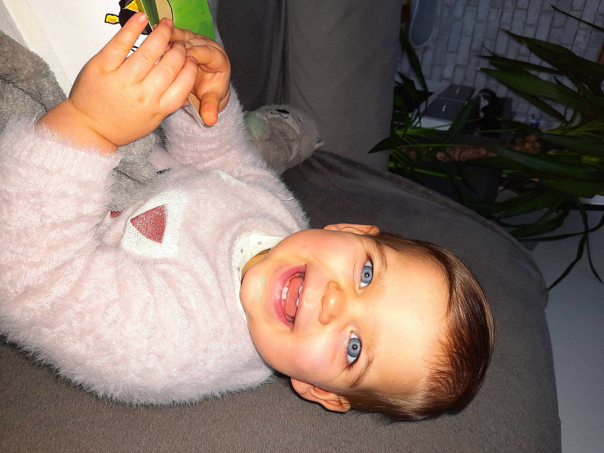 Ella a rejoint le concours — aidez-le/la à gagner de superbes lots ! baby, baby_toddler_clothing, cheek, child, comfort, eyelash, flash_photography, foot, gesture, happy, houseplant, human_leg, joy, mouth, nail, nose, person, plant, skin, thumb