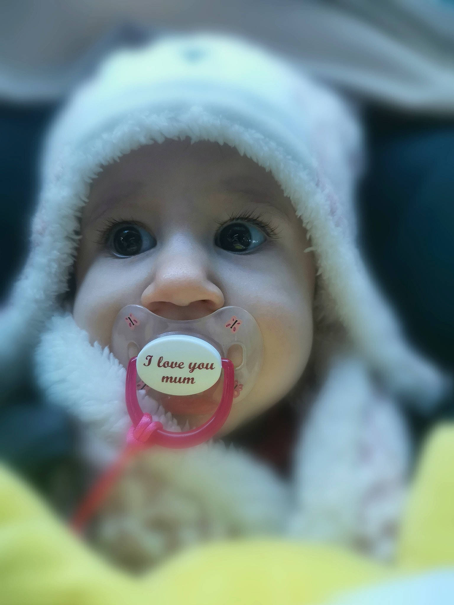 Leïana participe au concours pour gagner de l'argent avec cette photo : baby, baby_products, cheek, child, close_up, doll, eyebrow, eyelash, fun, fur, happy, headwear, iris, lip, mouth, nose, person, plush, skin, stuffed_toy