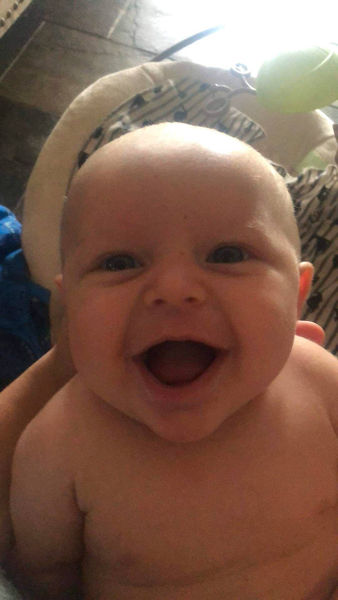Gatlin joined the competition — help win amazing prizes! baby, baby_laughing, baby_making_funny_faces, cheek, child, chin, eyebrow, face, facial_expression, forehead, fun, happy, head, laugh, lip, mouth, nose, person, skin, smile
