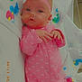 baby, infant, pink_onesie, headband, feeding_tube, hospital_bed, blanket, blue_eyes, newborn, lying_down, medical_care, cute, small_hands, bed_sheet, patient, child, indoors, portrait, sleepwear, healthcare