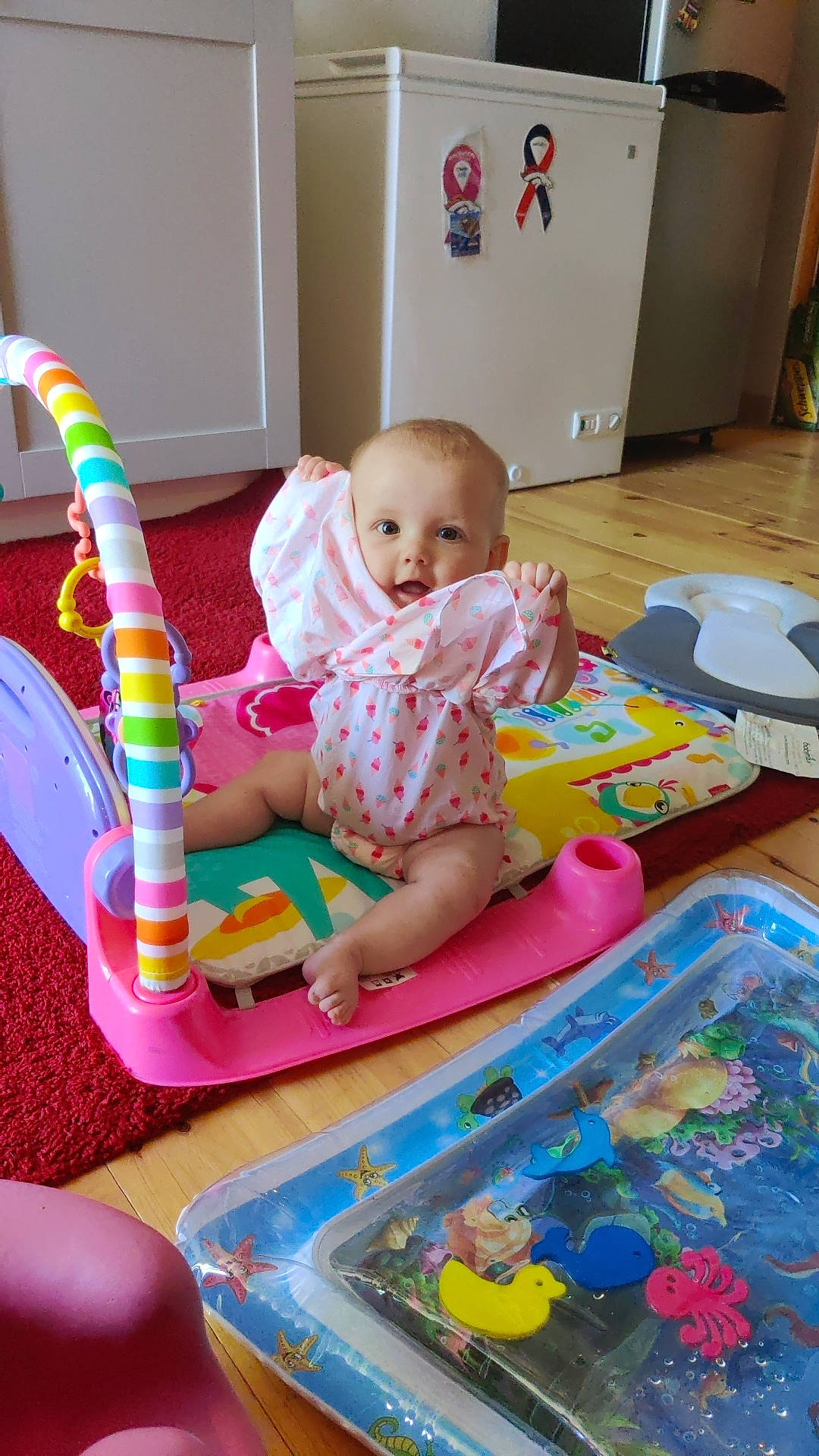 Zoey joined the competition — help win amazing prizes! art, baby, baby_playing_with_toys, baby_products, baby_toddler_clothing, baby_toys, child, comfort, flooring, fun, leisure, person, pink, play, product, room, sitting, smile, toddler, toy