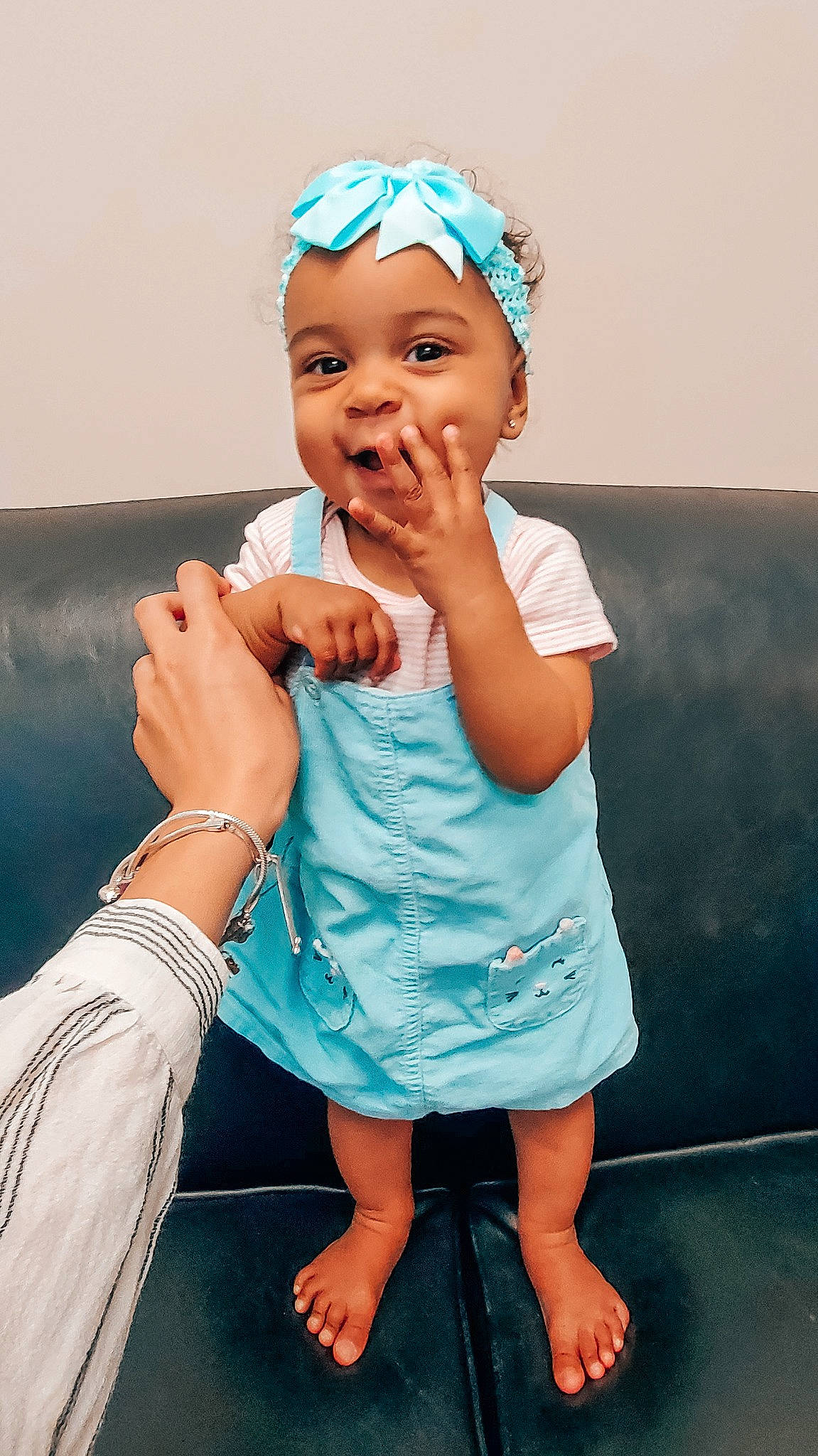 Nova Daniela joined the competition — help win amazing prizes! arm, azure, baby_toddler_clothing, blue, clothing, dress, eye, face, finger, flash_photography, fun, gesture, hairstyle, hand, happy, head, headwear, human_body, person, photograph