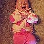 baby, child, smiling, happy, fleece_jacket, pink_pants, carpet, indoors, infant, cute, portrait, clothing, person, joyful, hands, lying_down, warm, cozy, expression, small