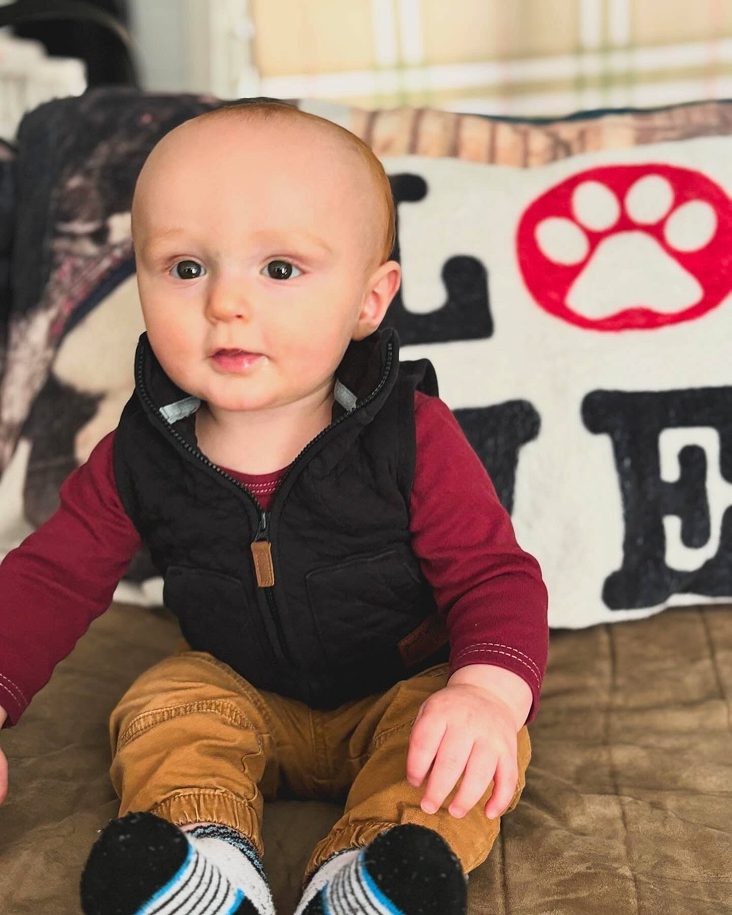 Jameson joined the competition — help win amazing prizes! baby, baby_toddler_clothing, black, cheek, child, design, electric_blue, flooring, fun, happy, outdoor_shoe, people, person, sitting, skin, sleeve, snapshot, sock, toddler, white