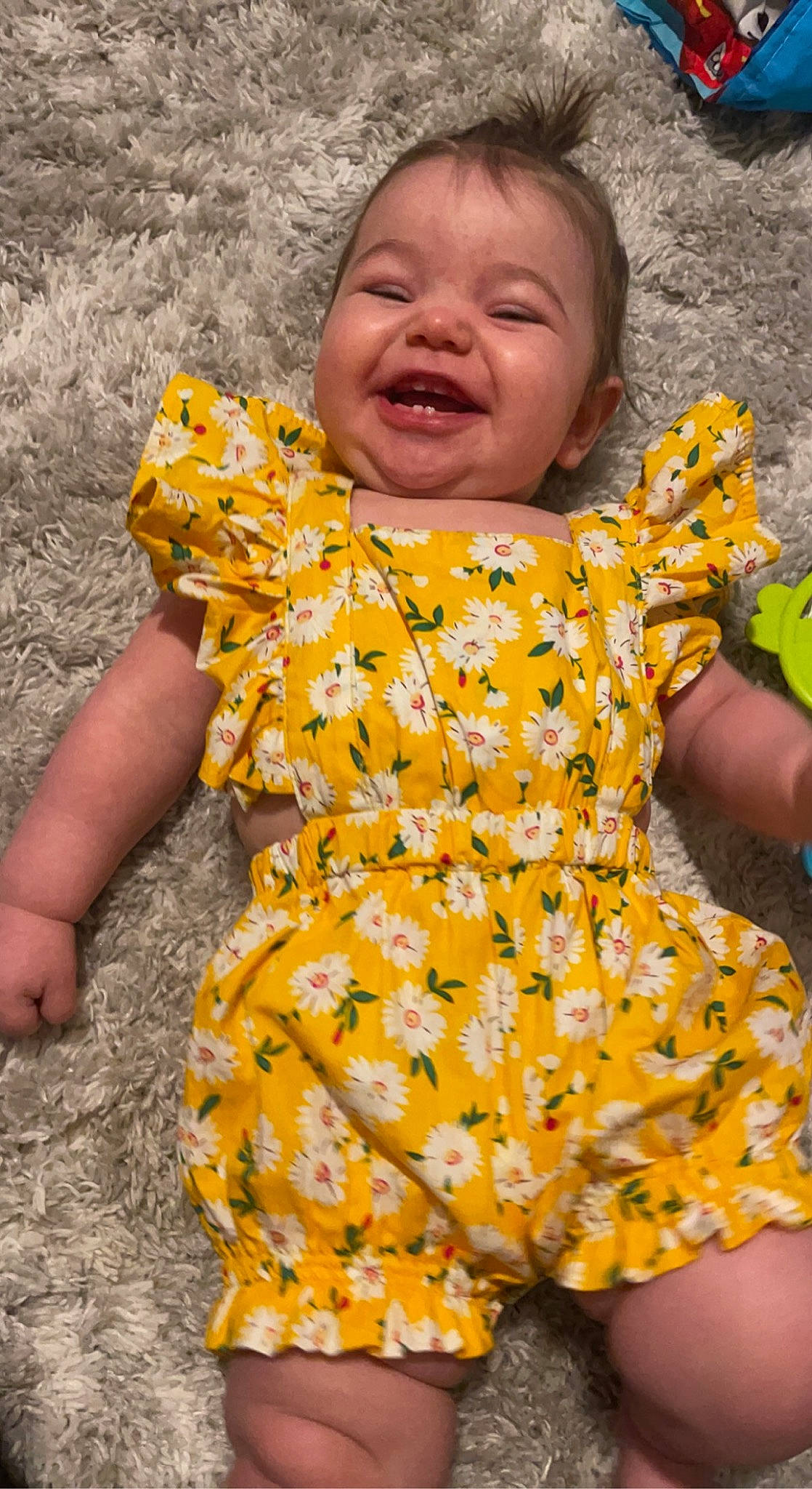 Hopelynn joined the competition — help win amazing prizes! adaptation, baby, baby_toddler_clothing, dress, eye, face, facial_expression, finger, gesture, grass, hair, happy, head, one_piece_garment, orange, people_in_nature, person, skin, sleeve, smile